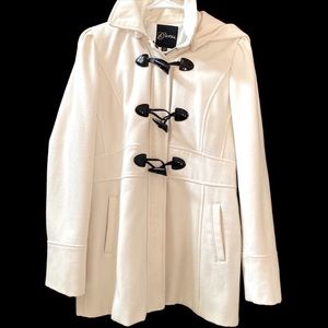 ✨HP✨ GUESS Women’s Winter White Coat Size Large Removable Hood Style#Q13L000000